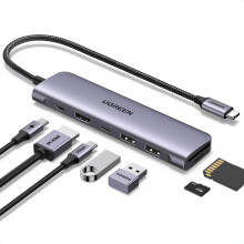 UGREEN USB C Hub, 7-in-1 Revodok USB Hub for Laptops, 4K HDMI to USB-C, 100W PD, microSD SD Card Reader, 3x USB-A/C Ports, Compact Aluminum Multiport