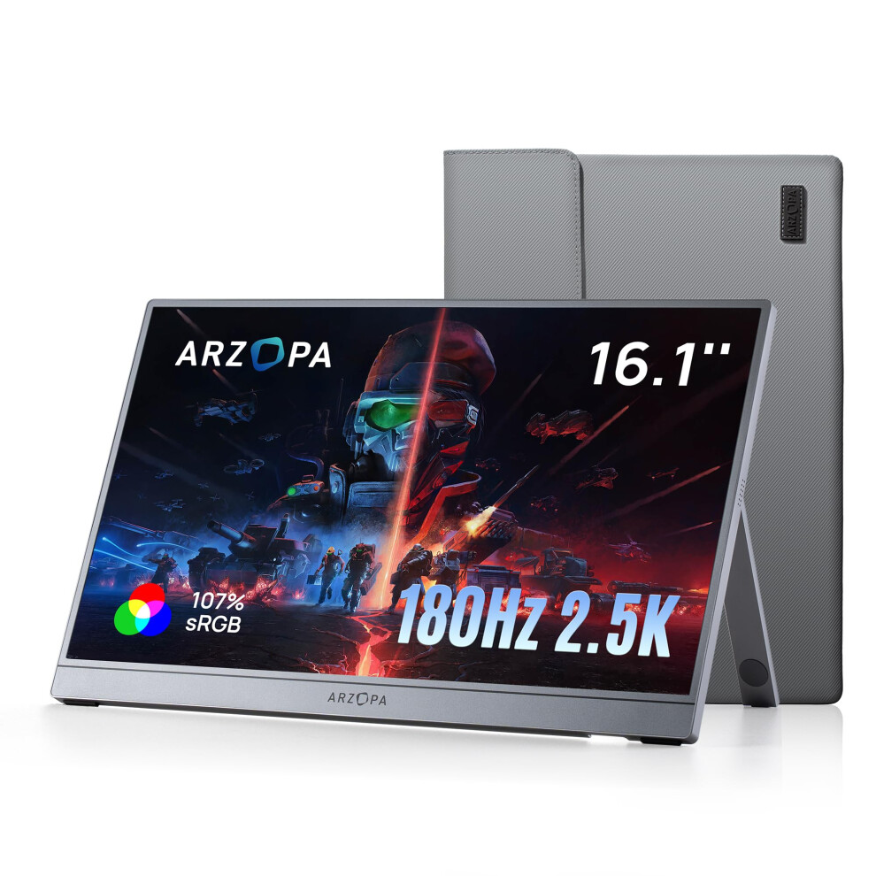 Arzopa 16.1'' 180Hz 2.5K Portable Monitor, 2560X1440 Qhd 107% Srgb Kickstand Portable Gaming Monitor With Hdr, Ultra Slim, Eye Care, External Sec 8672341845651