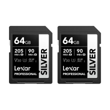 Lexar Professional SILVER SD Card 64GB 2-Pack, Up to 205MB/s Read, 90M