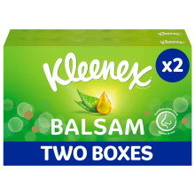 Kleenex Balsam Facial Tissues - Multipack 2 Tissue Boxes - Balm Tissues Protect and Soothe Your Nose When You've Got a Cold - Balmcare with Aloe V