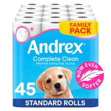 Andrex Complete Clean Toilet Roll 45 Rolls (Previously Andrex Classic Clean Toilet Tissue) Unbeatable Toilet Paper with Unique 3D Wave, FSC Certified