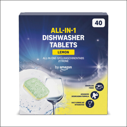 by Amazon ALL-IN-ONE Lemon Dishwasher Tablets, 40 tablets