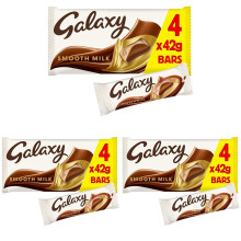 Galaxy Smooth Milk Chocolate Bars Multipack, Rainforest Alliance Certified Cocoa, 4 Bars of 42g (Pack of 3)