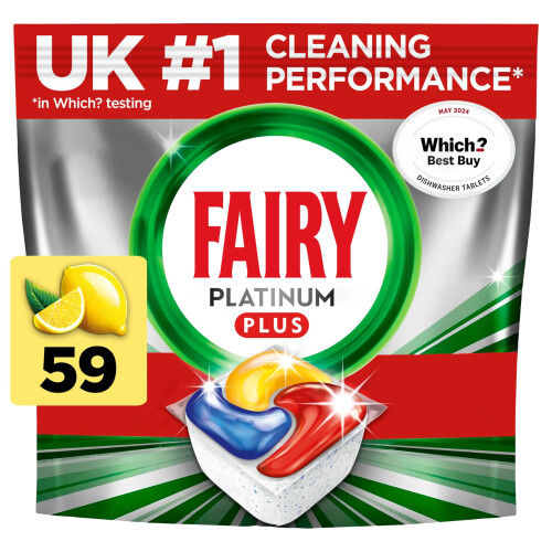 Fairy Fairy Platinum Plus Dishwasher Tablets – Bulk Pack 59 Tablets XXL Pack Lemo