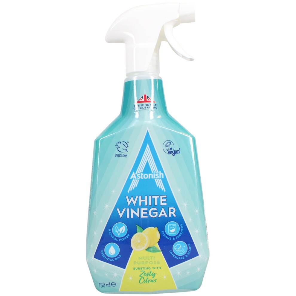 Astonish Multipurpose Cleaning Spray With Vinegar, Powerful Cleaning For Surfaces, Zesty Lemon Scent, 750Ml White