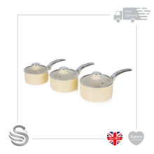 Swan Retro 3pc Saucepan Set Aluminium Non-Stick Ceramic Coating Soft Touch w/Lid