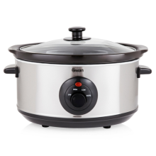 3.5L Slow Cooker by Swan Stainless Steel SF17020N Ceramic Inner Pot Glass Lid
