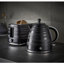 Swan Twin Pack Black - 1.7L Jug Kettle & 2 Slice Toaster