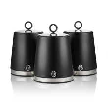 SWAN Serenity Set of 3 Kitchen Storage Canisters, 1.3L, Black SWKA18536BLK
