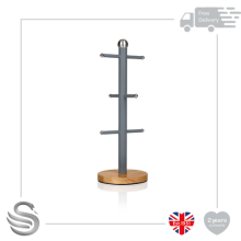 Swan Nordic Mug Tree Non-slip Bamboo Base Wooden Effect Steel Soft Touch Scandi