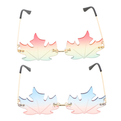 2Stk Rimless Sonnenbrillen Bunt Maple Leaf Stylisch Leicht