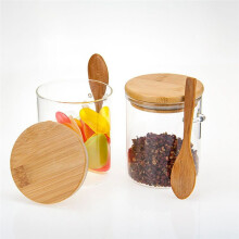 Luftdichte GlasbehäLter mit Bambusdeckeln und BambuslöFfeln - Dekorative und Langlebige GlasbehäLter für Bohnen, Tee, Zucker und NüSse