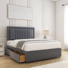 (Steel, 6ft Super King (with Mattress))) Canes Divan Bed Plush Velvet 24” Headboard 2 Storage Drawers Mattress
