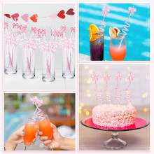 24 Pcs  Bow Straws Bulk Reusable Plastic Spiral Drinking Straw Party Decorations BowDrink Party Supplies