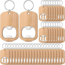 50 Pcs Wood Bottle Opener Wooden Keychain Bottle Opener Blanks Unfinished Keychain Wood Engraving Bulk for Wedding