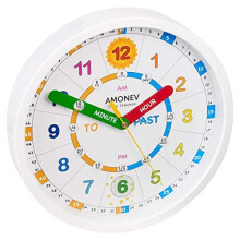 Amonev Time Teacher Scope Wall Clock for Children, Easy to Read Dial with Silent Ticking. Teach Children how to Read and Tell the Time with this