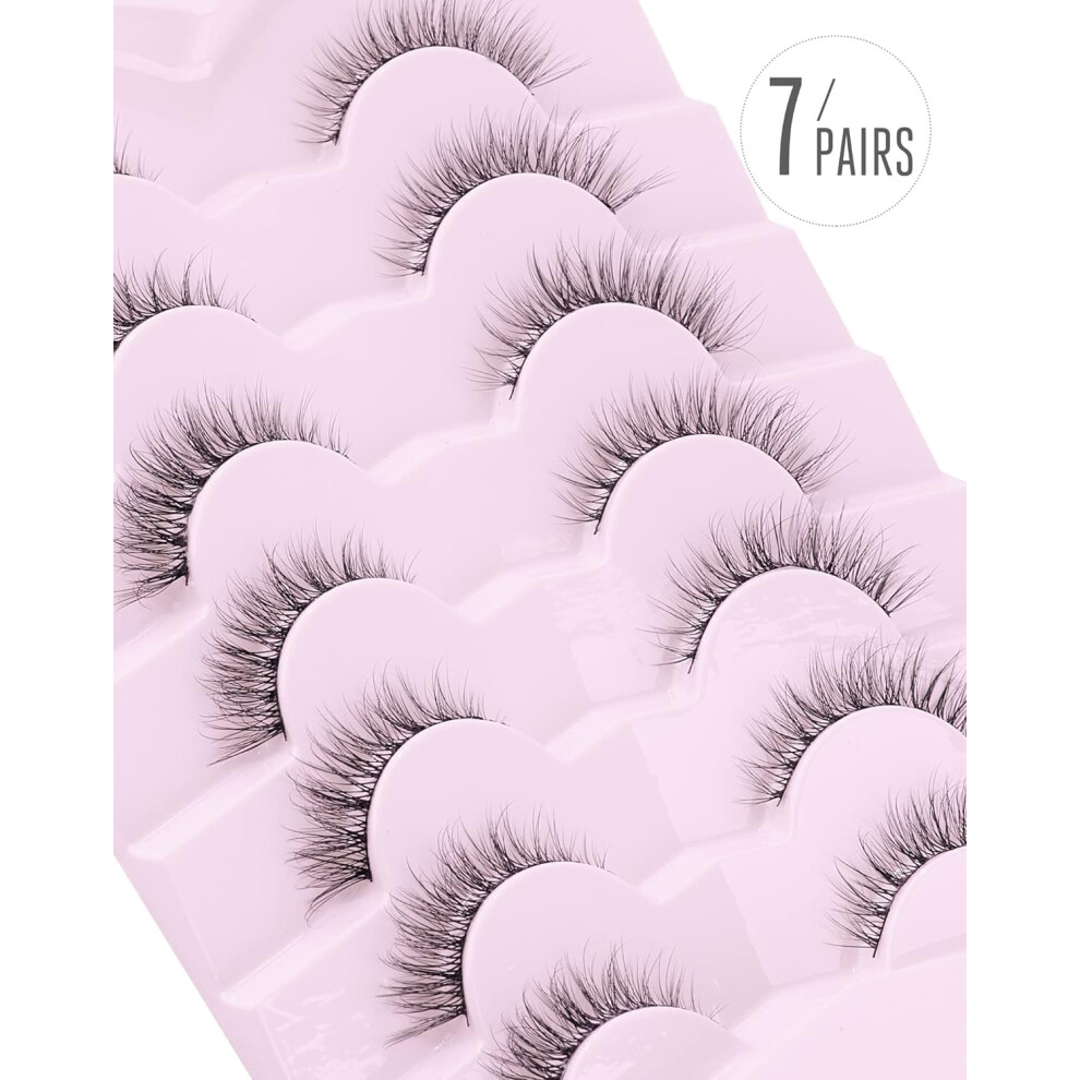Onlyall Natural Lashes Wispy Eyelashes Natural Look False Eye Lashes Flared Eyelash Fake Soft Fluffy Lash Strip 7 Pairs D1
