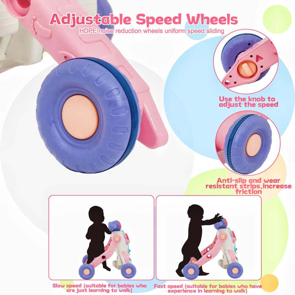 3 In 1 Baby Walker For Toddler With Music,Push Along Activity Walker For Babies With Entertainment Game Panel,Speed Adjustable Sit To Stand Forroby