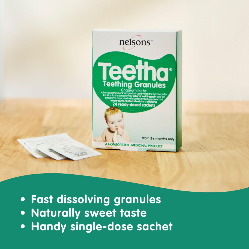 Teetha Baby Teething Granules (40 Sachets) 3+ Months, Homeopathic Relief For Soothing & Calming Teething Symptoms, Baby Teething Ready-Dosed Sachets