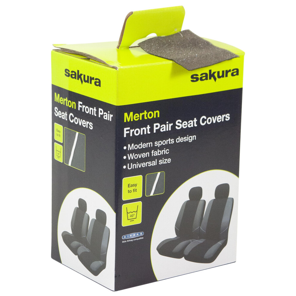 Sakura Merton Front Seat And Headrest Covers Ss3633 ? To Fit Most Cars, Elasticated Hems, Side Airbag Compatible, Machine Washable Black/Grey 8000003743456