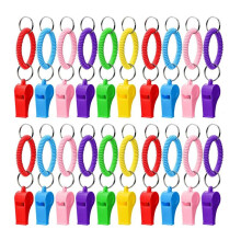 30 Pcs Sport Whistle with Bracelet, Plastic Whistles with Stretchable Coil Wrist Keychain Ring for Coaches, Referees