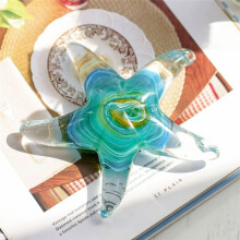 Crystal Handmade Glass Blown Table Decor, Starfish Figurine, Collectible Ornament,Clear and Green