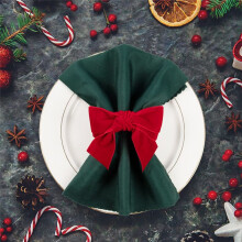 6 StüCk Rote Schleifen-Weihnachts-Serviettenhalter-Ringe, Schicke Flanell-Serviettenschnalle für Geburtstagsfeier, Hochzeit, Esstisch-Dekoration