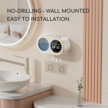 Automatic Foaming Soap Dispenser with HD LED Digital Clock Foam Soap Dispenser Wall Mount Rechargeable 12Oz (White)