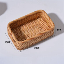 Hand-Woven Rattan Wicker Basket Fruit Tea Snack Bread Basket Cosmetic Rectangular Storage Box Household Kitchen Supplies L