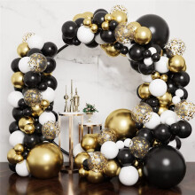 129-Teiliges Schwarz-Goldenes Luftballon-Girlanden-Bogen-Set, Schwarze und Goldene Luftballons, Konfetti-Latex-Luftballons, Partydekorationen