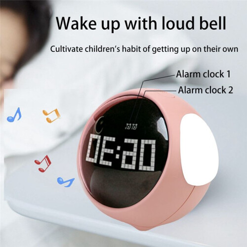 For Home Digital LED Night Light Voice Controlled Light Multifunctional Child Alarm Clock Cute Expression Alarm Clock(A) 2
