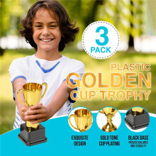 3 Pcs Gold Plastic Trophies Award Trophy Cup Set for Party Children Early Learning Toys Prizes Children's Holiday Trophy