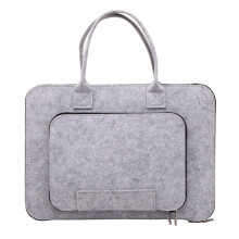 2Pcs Light Grey Portable Briefcase Felt Laptop Handbag Storage Pouch