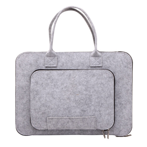 2Pcs Light Grey Portable Briefcase Felt Laptop Handbag Storage Pouch