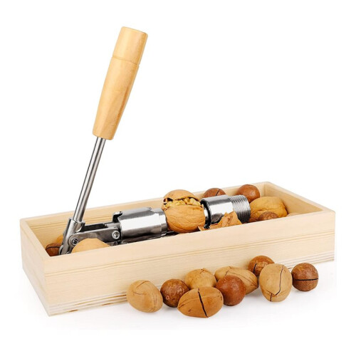 Pecan Nut Cracker Tool , Wood Handle Base with Rectangular Wooden Box Base for Walnuts, Chestnuts, Almonds 2
