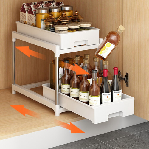 Kitchen Spice Rack Drawer Shelf Kitchen Cupboards Organizer Pull Out Type Vegetable Fruit Storage Basket Drawer White 2