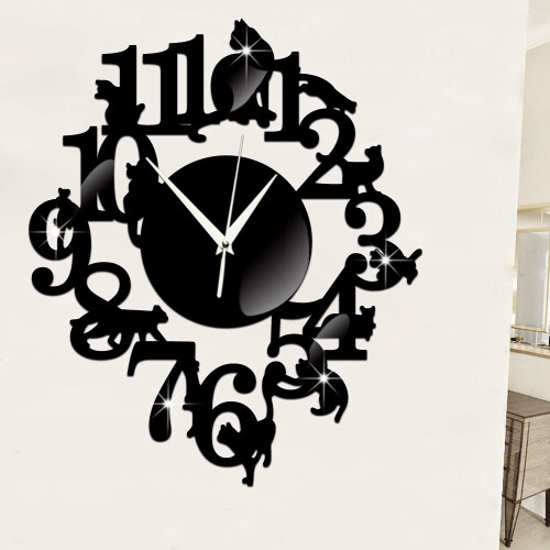 Black cat wall clock hook antique indoor wall clock Scandinavian clock cute cat (black) 1