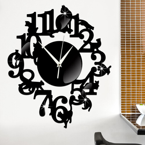 Black cat wall clock hook antique indoor wall clock Scandinavian clock cute cat (black) 2