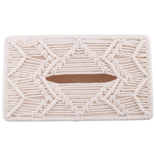 Tissue Box Cover Boho Decor Rectangular Paper Tissue Holder with Bead Buckle Macrame Napkin Tissues Organizer Home Decor 1