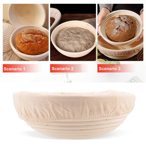Round Set,2 Yeast Baskets for Bread and Bread Dough, Banneton Proofing Basket with Linen Inserts,Dough Scraper Set Round