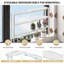 Expandable Window Shelf for Plants Kitchen Sink Organizer Stackable Narrow Shelves Kitchen Countertop Holder Mesh Design