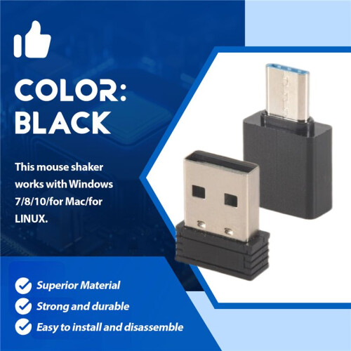 USB Mouse Jiggler Undetectable Mouse Mover Automatic Computer Mouse Mover Jiggler with USB C Adapter, Black 2