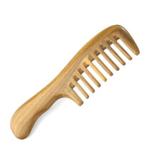 Pettine per Capelli nel Legno di Sandalo Naturale un Denti Larghi - Pettine Districante nel Legno Non Statico con Manico Liscio per Capelli Ricci e