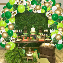 134 Piezas DecoracióN de Globos Verdes con Arco de Globos de Fiesta en la Selva, con Hojas de Palmeras Tropicales Artificiales para Fiesta de