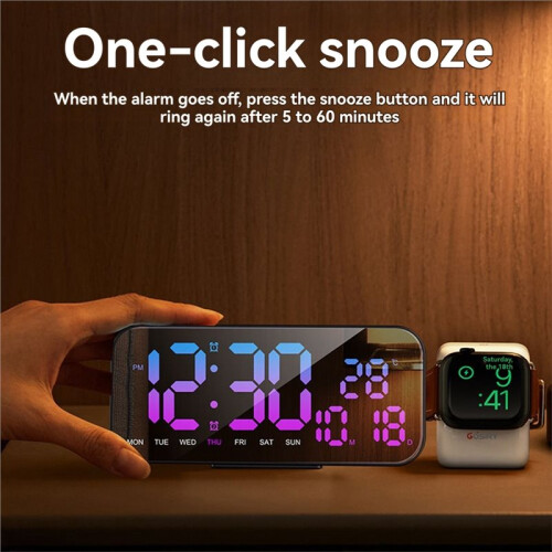 RGB Color Changing Digital LED Clock Mirror Table Clock Wall USB Clock Watch with Temperature Date Week