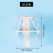 Boho Macrame Wall Hanging Shelf Handmade Woven Tassel Rack Wood Floating Storage Hanger for Home Wall Decor