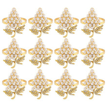 12 Pcs Pearl Napkin Rings Gold Grape Shape Napkin Buckle Holder Napkin Holders Wedding Party Table Decor Napkin Buckles