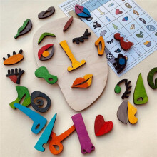 Houten Montessori Puzzels, 26 Delige Moderne Kunst Puzzel, Gekleurd Gezicht Kunst Educatief Stem Speelgoed - Houten Peuter