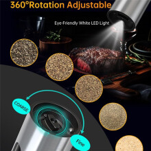 Rechargeable Electric Salt and Pepper Grinder Set Automatic Stainless Steel Pepper Mill Grinders with Charging Base