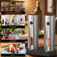 Rechargeable Electric Salt and Pepper Grinder Set Automatic Stainless Steel Pepper Mill Grinders with Charging Base